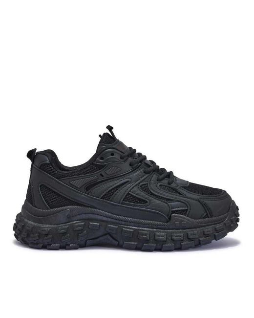 SEQWL Black Lace Up Platform Trainers With Mesh Details