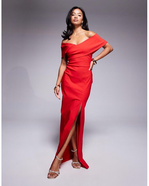 Vesper Petite Bengaline Cross Front Off Shoulder Maxi Dress in Red | Lyst Vesper Petite Bengaline Cross Front Off Shoulder Maxi Dress in Red | Lyst