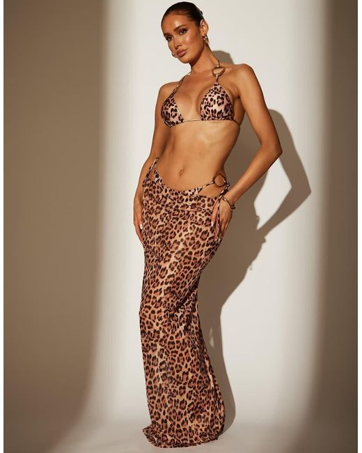 South Beach Brown Printed Mesh Maxi Skirt