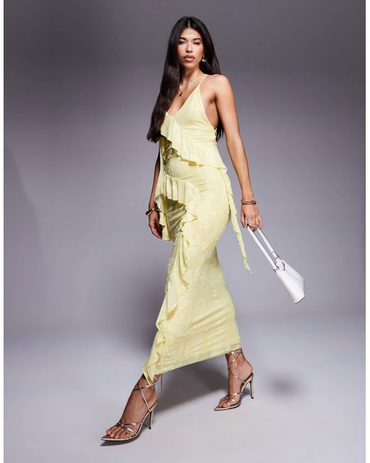 ASOS Yellow Devore Ruffle Strappy Back Maxi Dress