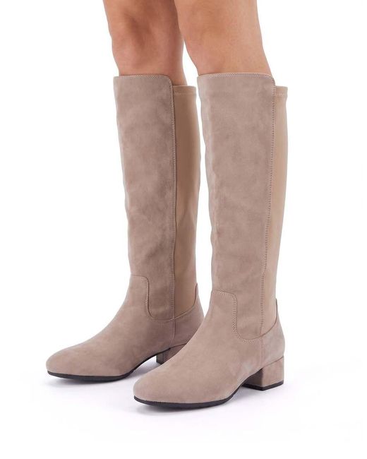 SEQWL Wide Fit White Knee High Boots With Block Heel And Zip Closure
