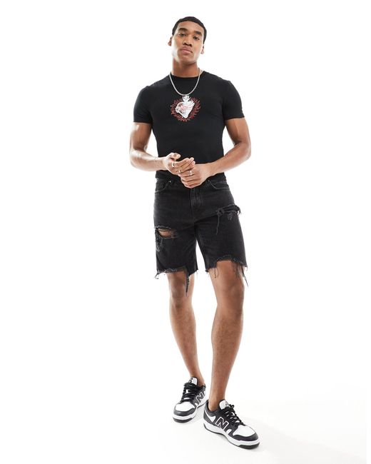 ASOS Black Muscle Fit Crop T-shirt for men