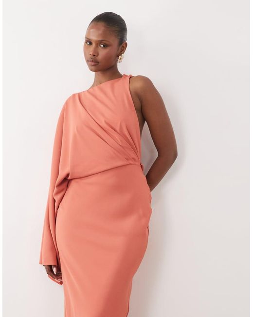 ASOS White One Shoulder Drape Back Column Maxi Dress