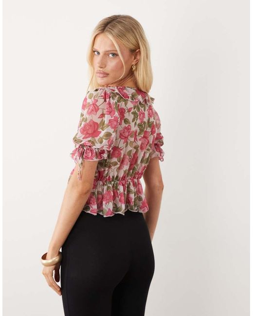 Miss Selfridge Red Tie Front Tea Top