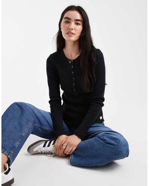 Levi's Henley Top Met Wafelstructuur En Lange Mouwen in het Blue