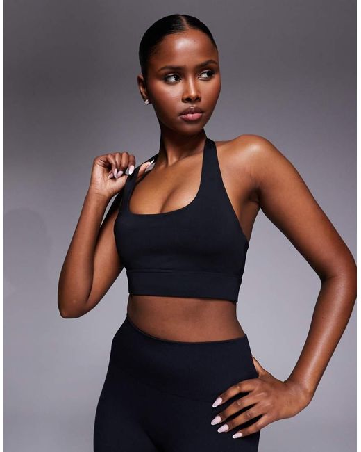 4505 Blue Active Halter Neck Performance Medium Support Sports Bra With Removable Padding