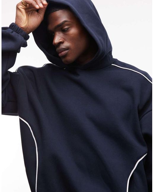 ASOS Blue Co-ord Extreme Oversized Boxy Hoodie With Piping for men