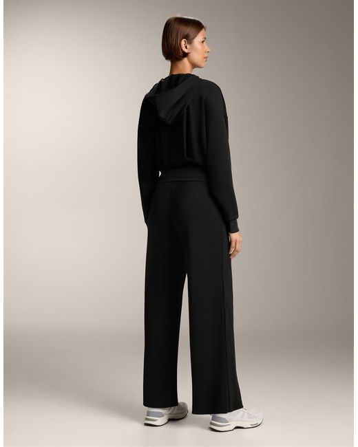Oysho Black Straight-Leg Trousers With Buttons And Rib With Soft-Touch Modal