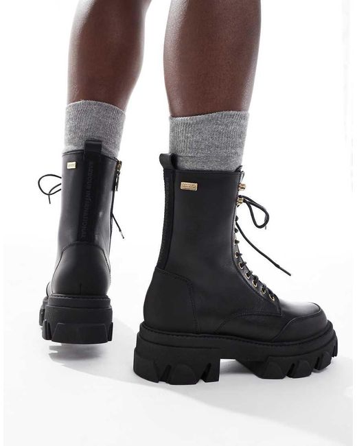 Barbour Black Ellen Rugged Sole Leather Lace Up Boots