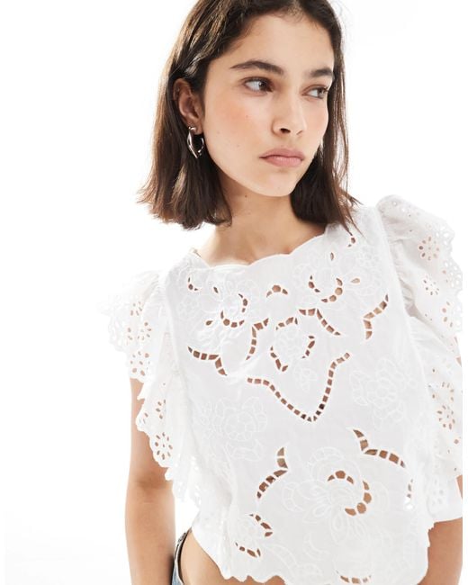 Miss Selfridge White Lace And Cut Work Cami Top