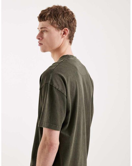 Brave Soul Green Oversized 240gsm Acid Wash T-shirt for men