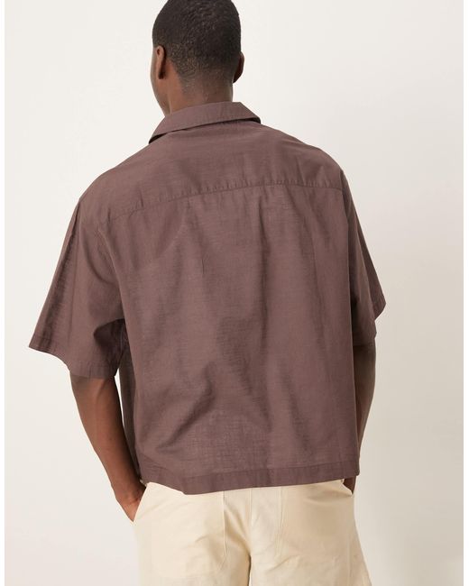 ASOS Brown Boxy Oversized Overhead Linen Look Shirt for men