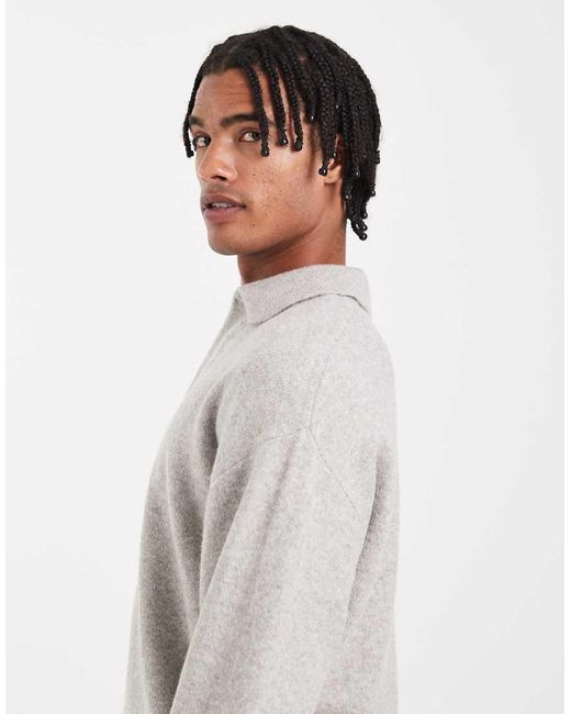 Jack & Jones Gray Boucle Polo Jumper for men