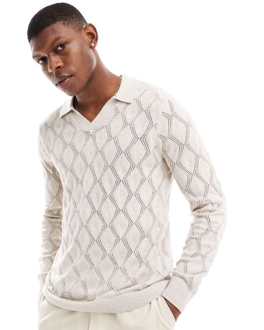 Hollister White Long Sleeve Open Stich Crew Neck Knitted Jumper for men