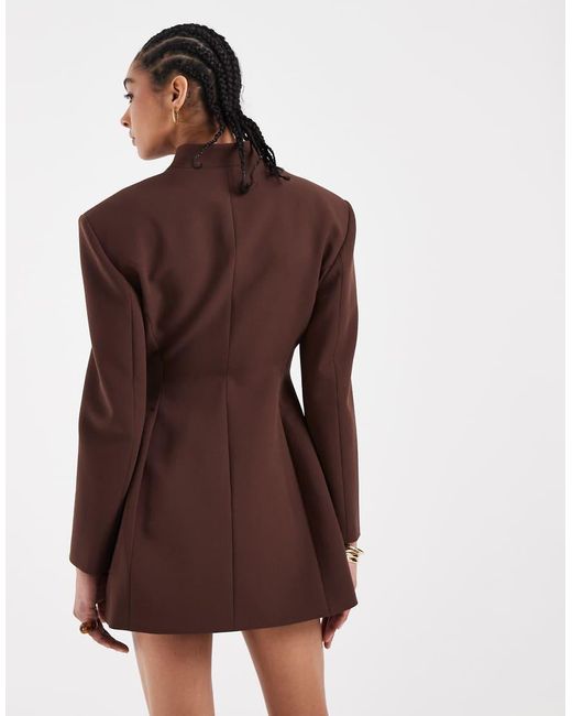 ASOS Brown Wrap Neck Blazer Dress