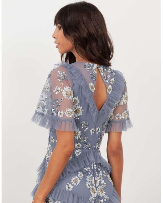 Maya White Embellished Angel Sleeve Ruffle Maxi Dress