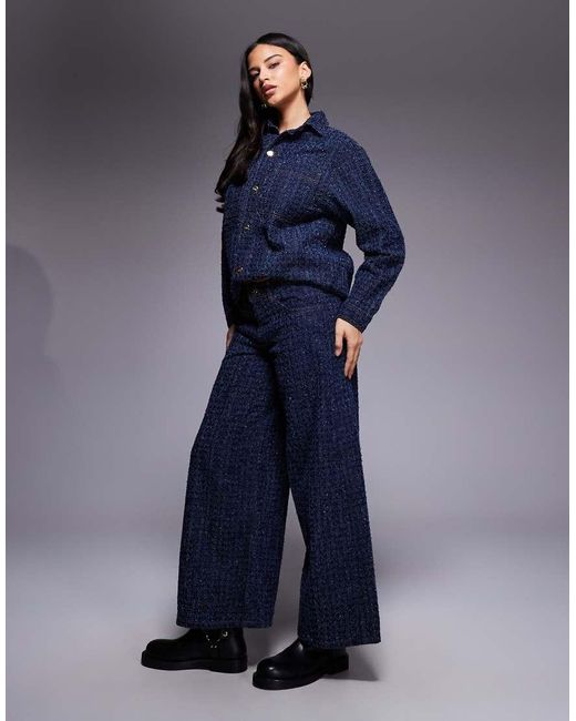 River Island Blue Boucle Effect baggy High Rise Jeans