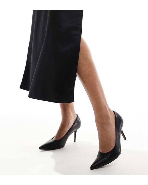 Asos Design Wide Fit Black Salary Mid Heeled Court Shoes