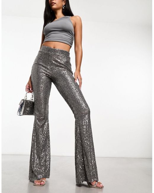 ASOS Extreme Flare Sequin Pants in White | Lyst