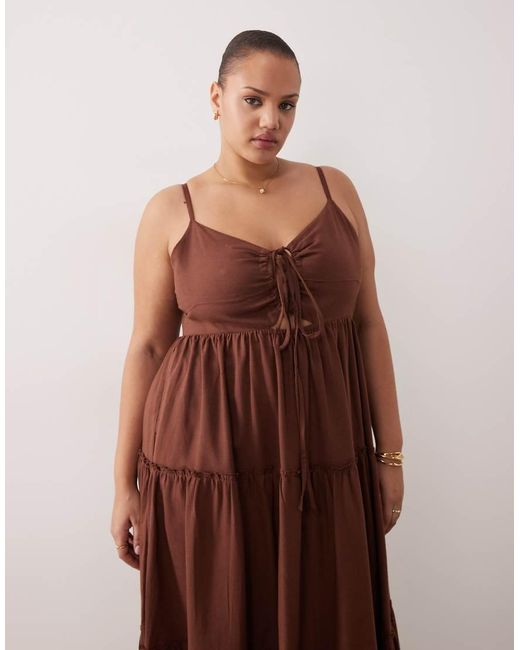 Esmee Curve Brown Tiered Maxi Beach Dress