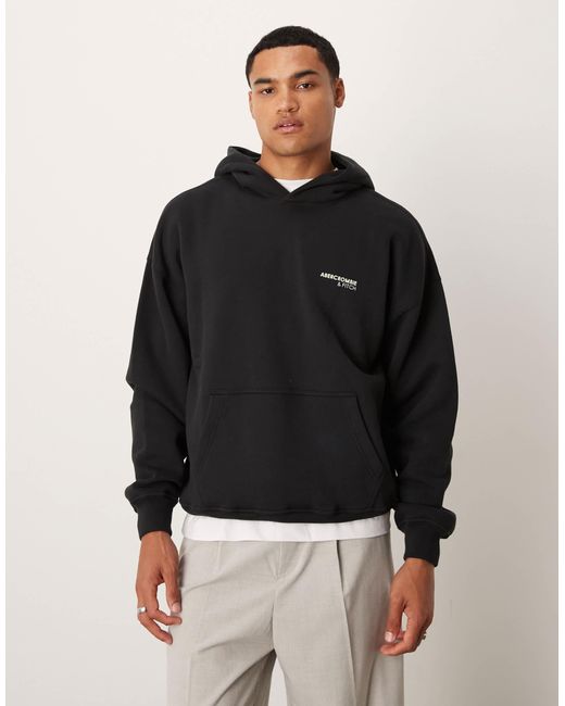 Sweat à capuche avec poche avant et logo sur la poitrine Abercrombie & Fitch pour homme en coloris Black