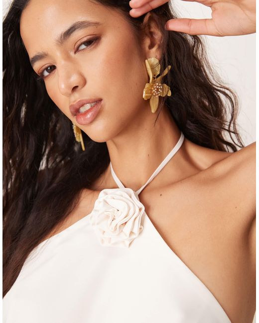 Y.A.S White Halter Neck Corsage Detail Top Co-ord