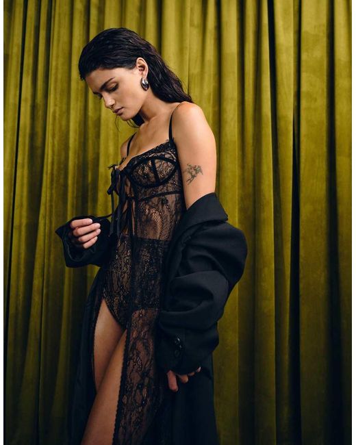 The Dolls House Black Cieran Tie Front Lace Top Co-Ord
