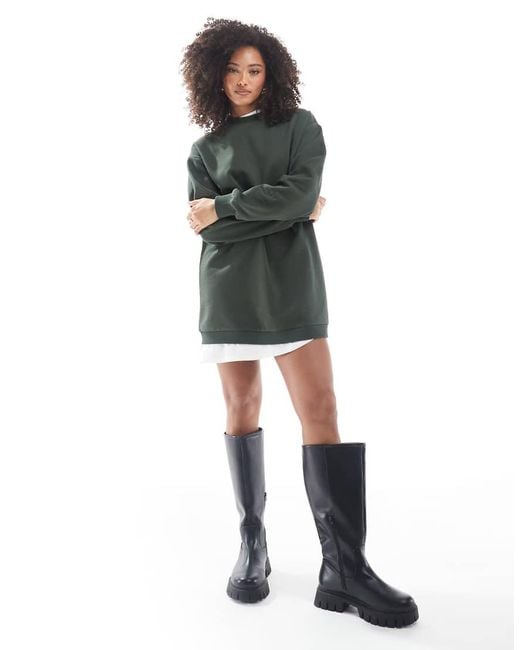 ASOS 2 In 1 Mini Sweatshirt Dress In Deep Green