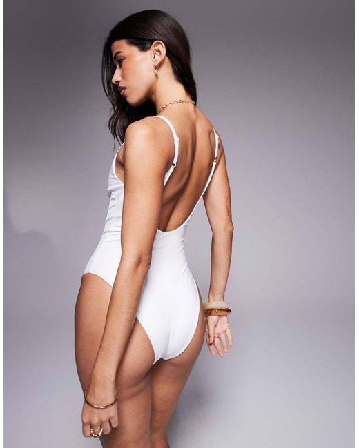 ASOS Maya Cut-out Plunge Swimsuit in Grey Lyst UK