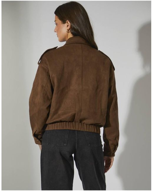 South Beach Brown Faux Suede Bomber Jacket