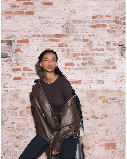 Stradivarius Pink Oversize Leather Effect Jacket With Collar