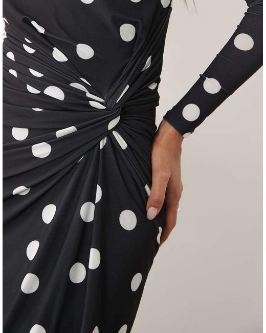 DASKA White Stretch Long Sleeve High Neck Twist Detail Maxi Dress
