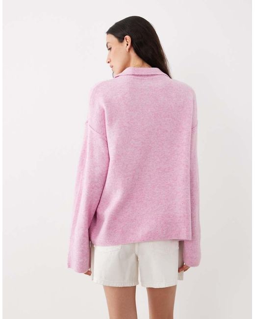 ASOS Pink Knit Collar Shirt Cardigan With Seam Detail