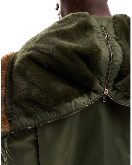 ASOS Green Oversized Ma1 Bomber Jacket With Faux Fur Hood for men