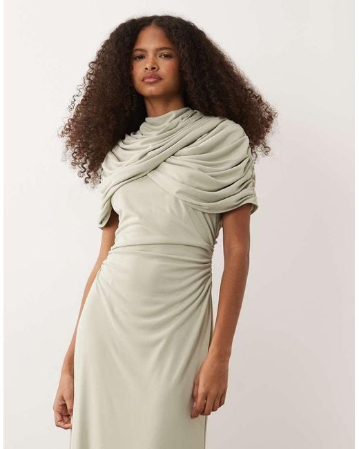 Six Stories Natural Bridesmaids Stretch Cape Detail Maxi Dress