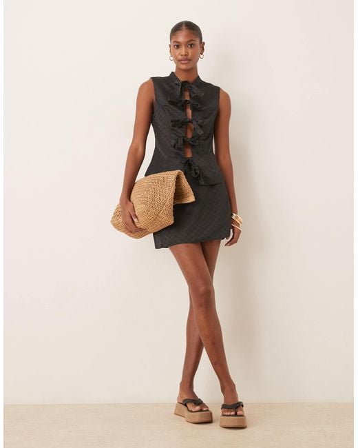 Glamorous Black Tie Bow Front Top