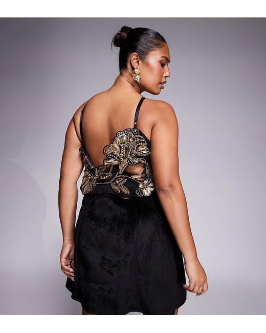 ASOS Black Asos Design Curve Velvet Structured Mini Dress With Cutwork Embellishment