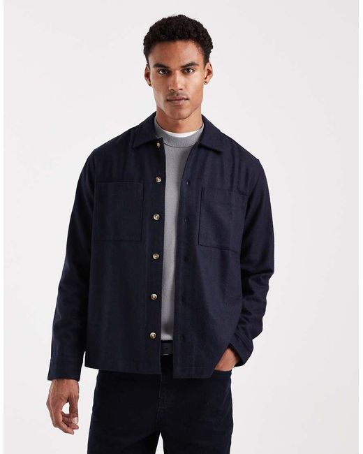 ASOS Blue Wool Mix Overshirt for men