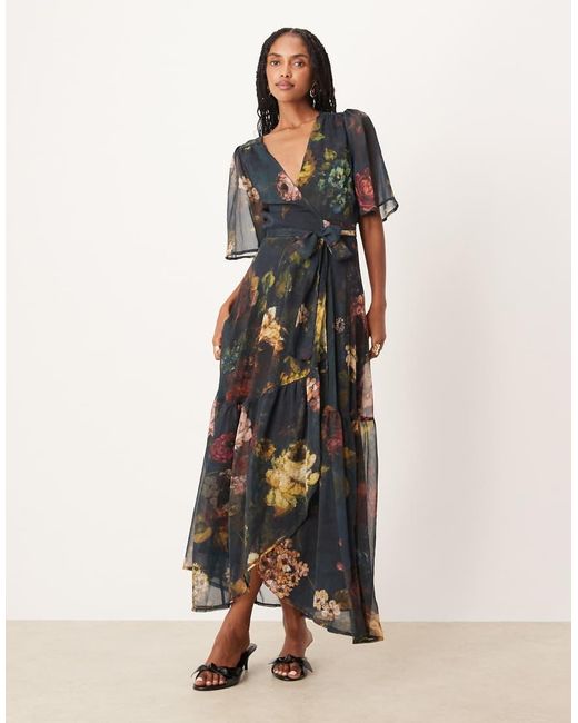 Hope & Ivy Natural Wrap Front Maxi Dress