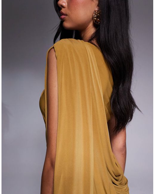 ASOS Metallic Premium Asymmetric One Sleeve Maxi Dress With Draped Back