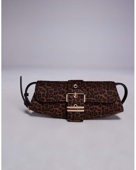 Borsa Da Spalla Leopardata Con Fibbia Sul Davanti di River Island in Black
