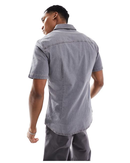 ASOS – kurzärmliges jeanshemd in Gray für Herren