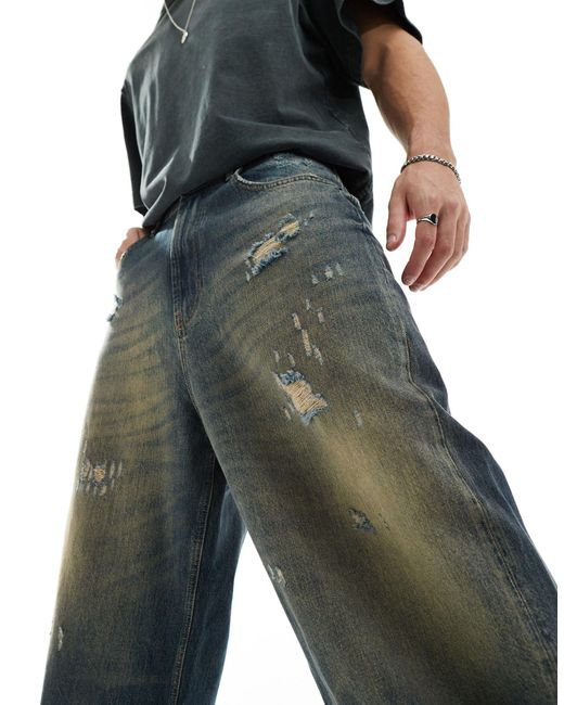 Jeans super ampi slavato di Pull&Bear in Blue da Uomo