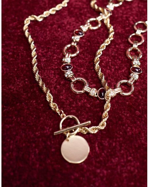ASOS White Multi-pack Necklaces With Chunky Chains And Burgundy Stone Set Details