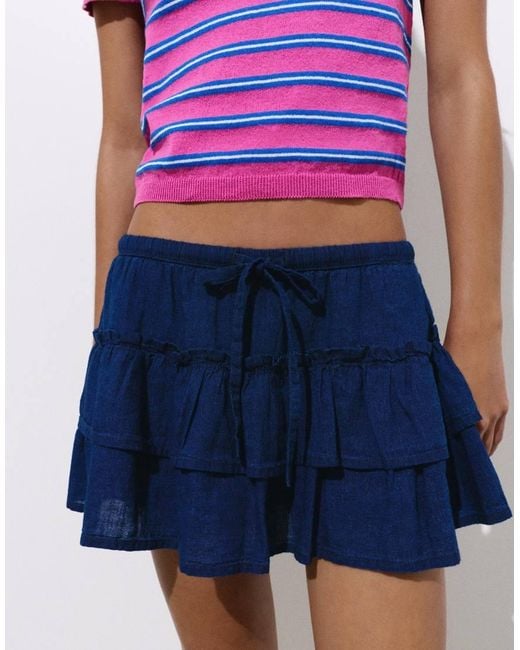 Pull&Bear Purple Ruffled Denim Skort