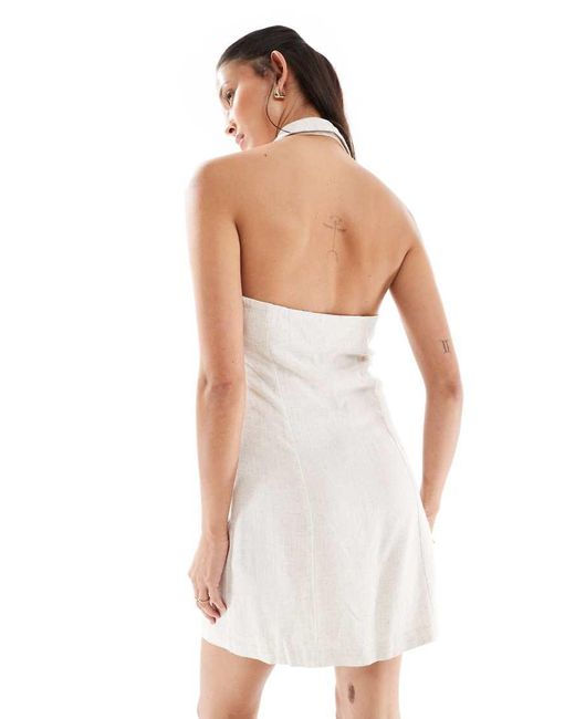 Vestido Corto Con Cuello Halter Con Solapas De Mezcla De Lino De -Neutro Miss Selfridge de color White