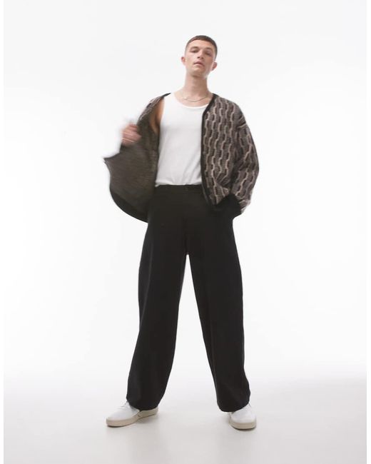 Topman Black Wide Leg Cotton Twill Trousers for men