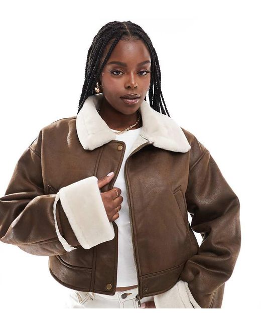Chaqueta Color Avellana Con Solapas De Borreguito De Asos Design Curve-Marrón ASOS de color Brown