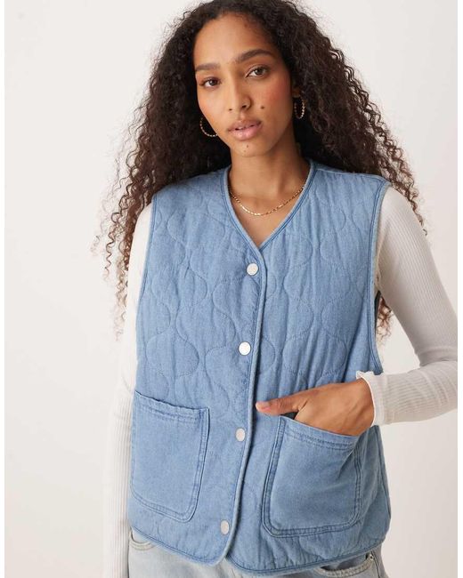 Roxy Blue Simply Lucky Reversible Waistcoat Sherpa Lined Denim Jacket