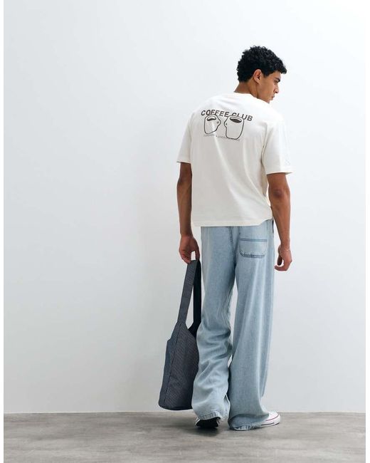 SELECTED Gray Heavyweight Boxy Fit T-shirt With Brown Coffee Club Backprint for men